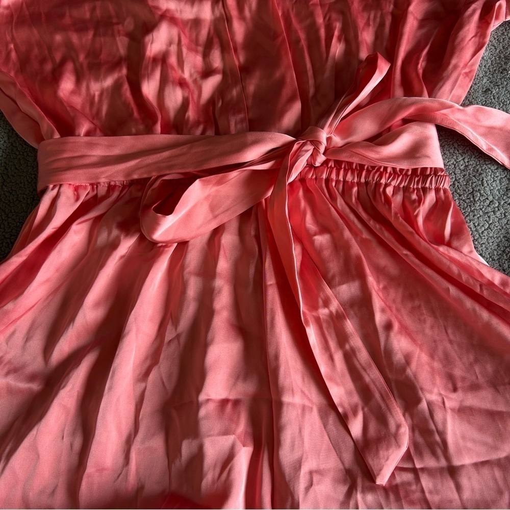 Silky Pink Ruffle Sleeve Bridal, Bridesmaid Romper - Picture 5 of 7